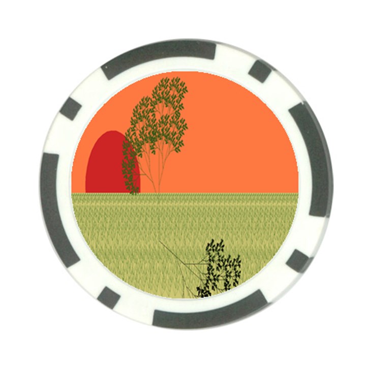 Sunset Orange Green Tree Sun Red Polka Poker Chip Card Guard (10 pack)