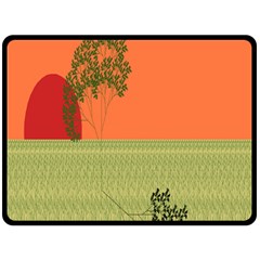 Sunset Orange Green Tree Sun Red Polka Fleece Blanket (large)  by Mariart