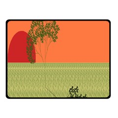 Sunset Orange Green Tree Sun Red Polka Fleece Blanket (small) by Mariart