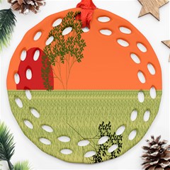 Sunset Orange Green Tree Sun Red Polka Ornament (round Filigree) by Mariart