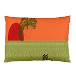 Sunset Orange Green Tree Sun Red Polka Pillow Case (Two Sides) Front