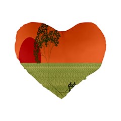 Sunset Orange Green Tree Sun Red Polka Standard 16  Premium Heart Shape Cushions by Mariart