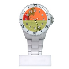 Sunset Orange Green Tree Sun Red Polka Plastic Nurses Watch by Mariart