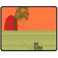 Sunset Orange Green Tree Sun Red Polka Double Sided Fleece Blanket (medium)  by Mariart