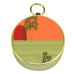 Sunset Orange Green Tree Sun Red Polka Gold Compasses by Mariart