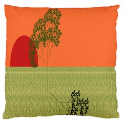 Sunset Orange Green Tree Sun Red Polka Large Flano Cushion Case (two Sides) by Mariart