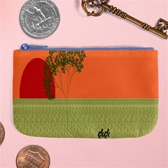 Sunset Orange Green Tree Sun Red Polka Large Coin Purse