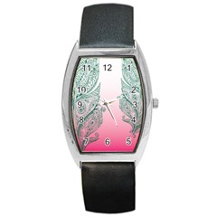 Toggle The Widget Bar Leaf Green Pink Barrel Style Metal Watch by Mariart