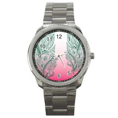 Toggle The Widget Bar Leaf Green Pink Sport Metal Watch by Mariart