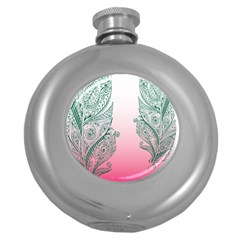 Toggle The Widget Bar Leaf Green Pink Round Hip Flask (5 Oz) by Mariart