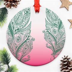 Toggle The Widget Bar Leaf Green Pink Round Ornament (two Sides) by Mariart