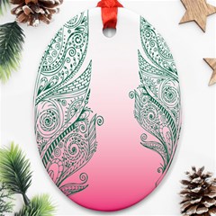 Toggle The Widget Bar Leaf Green Pink Oval Ornament (two Sides) by Mariart