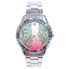 Toggle The Widget Bar Leaf Green Pink Stainless Steel Analogue Watch by Mariart