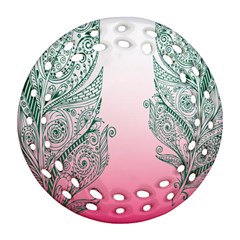 Toggle The Widget Bar Leaf Green Pink Ornament (round Filigree) by Mariart