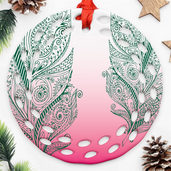 Toggle The Widget Bar Leaf Green Pink Ornament (Round Filigree)