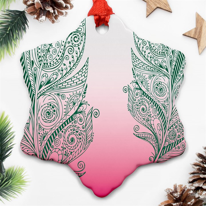 Toggle The Widget Bar Leaf Green Pink Snowflake Ornament (Two Sides)