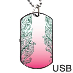 Toggle The Widget Bar Leaf Green Pink Dog Tag Usb Flash (two Sides) by Mariart