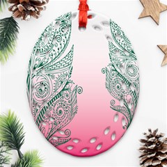 Toggle The Widget Bar Leaf Green Pink Ornament (oval Filigree) by Mariart