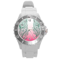 Toggle The Widget Bar Leaf Green Pink Round Plastic Sport Watch (l) by Mariart