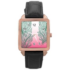 Toggle The Widget Bar Leaf Green Pink Rose Gold Leather Watch  by Mariart