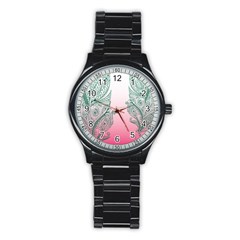 Toggle The Widget Bar Leaf Green Pink Stainless Steel Round Watch by Mariart