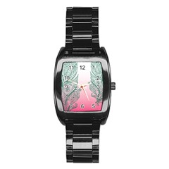 Toggle The Widget Bar Leaf Green Pink Stainless Steel Barrel Watch by Mariart