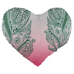 Toggle The Widget Bar Leaf Green Pink Large 19  Premium Flano Heart Shape Cushions by Mariart