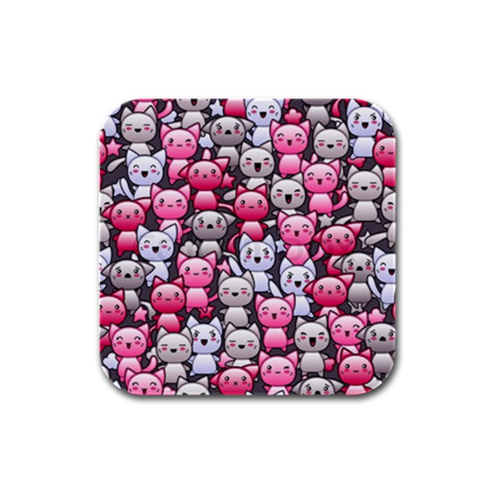 Cute Doodle Wallpaper Cute Kawaii Doodle Cats Rubber Square Coaster (4 pack) 