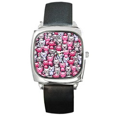 Cute Doodle Wallpaper Cute Kawaii Doodle Cats Square Metal Watch by Nexatart