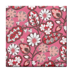 Pink Flower Pattern Tile Coasters by Nexatart