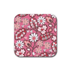 Pink Flower Pattern Rubber Coaster (square)  by Nexatart