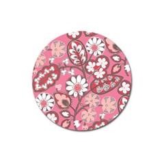 Pink Flower Pattern Magnet 3  (round)