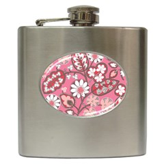 Pink Flower Pattern Hip Flask (6 Oz) by Nexatart