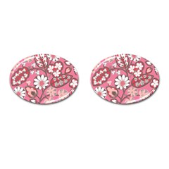 Pink Flower Pattern Cufflinks (oval) by Nexatart