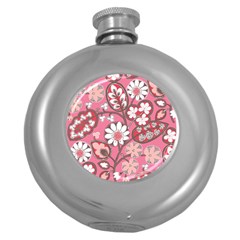 Pink Flower Pattern Round Hip Flask (5 Oz) by Nexatart