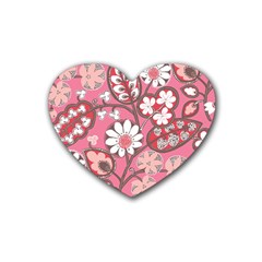 Pink Flower Pattern Heart Coaster (4 Pack)  by Nexatart