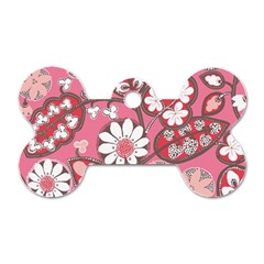 Pink Flower Pattern Dog Tag Bone (two Sides) by Nexatart