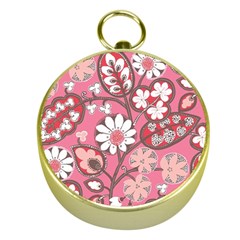 Pink Flower Pattern Gold Compasses by Nexatart