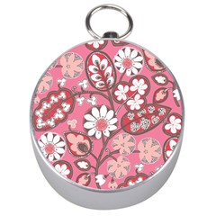 Pink Flower Pattern Silver Compasses by Nexatart