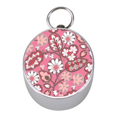 Pink Flower Pattern Mini Silver Compasses by Nexatart