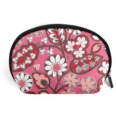 Pink Flower Pattern Accessory Pouches (large)  by Nexatart