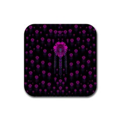 Wonderful Jungle Flowers In The Dark Rubber Square Coaster (4 Pack)  by pepitasart