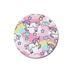 Unicorn Rainbow Rubber Round Coaster (4 Pack)  by Nexatart