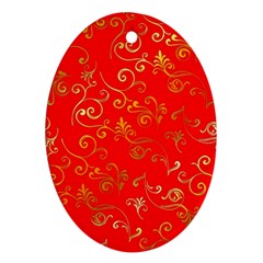 Golden Swrils Pattern Background Oval Ornament (two Sides)