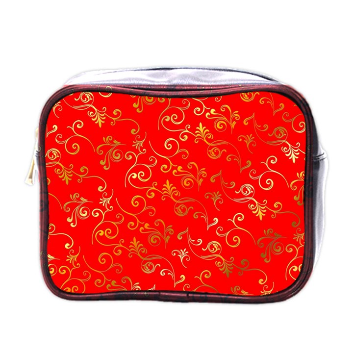 Golden Swrils Pattern Background Mini Toiletries Bags