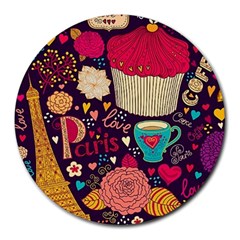 Cute Colorful Doodles Colorful Cute Doodle Paris Round Mousepads by Nexatart