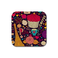 Cute Colorful Doodles Colorful Cute Doodle Paris Rubber Square Coaster (4 Pack)  by Nexatart