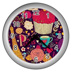 Cute Colorful Doodles Colorful Cute Doodle Paris Wall Clocks (silver)  by Nexatart