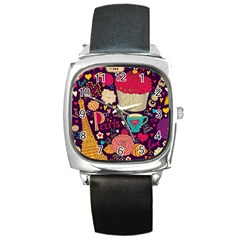 Cute Colorful Doodles Colorful Cute Doodle Paris Square Metal Watch by Nexatart