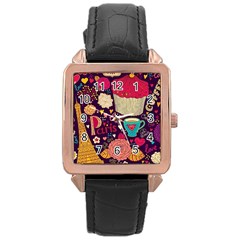 Cute Colorful Doodles Colorful Cute Doodle Paris Rose Gold Leather Watch  by Nexatart